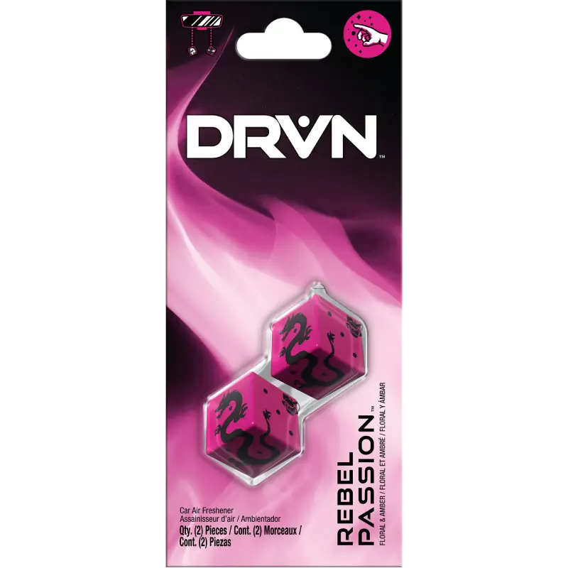 DRVN Dice Hanging Car Air Freshener, Rebel Passion Scent, 2 Count